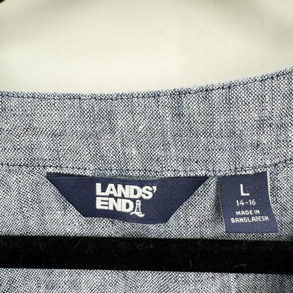 Lands' End 100% Linen Midi Shirt Dress Sz L (14-16) Chambray Blue Pockets Beachy - Picture 4 of 12
